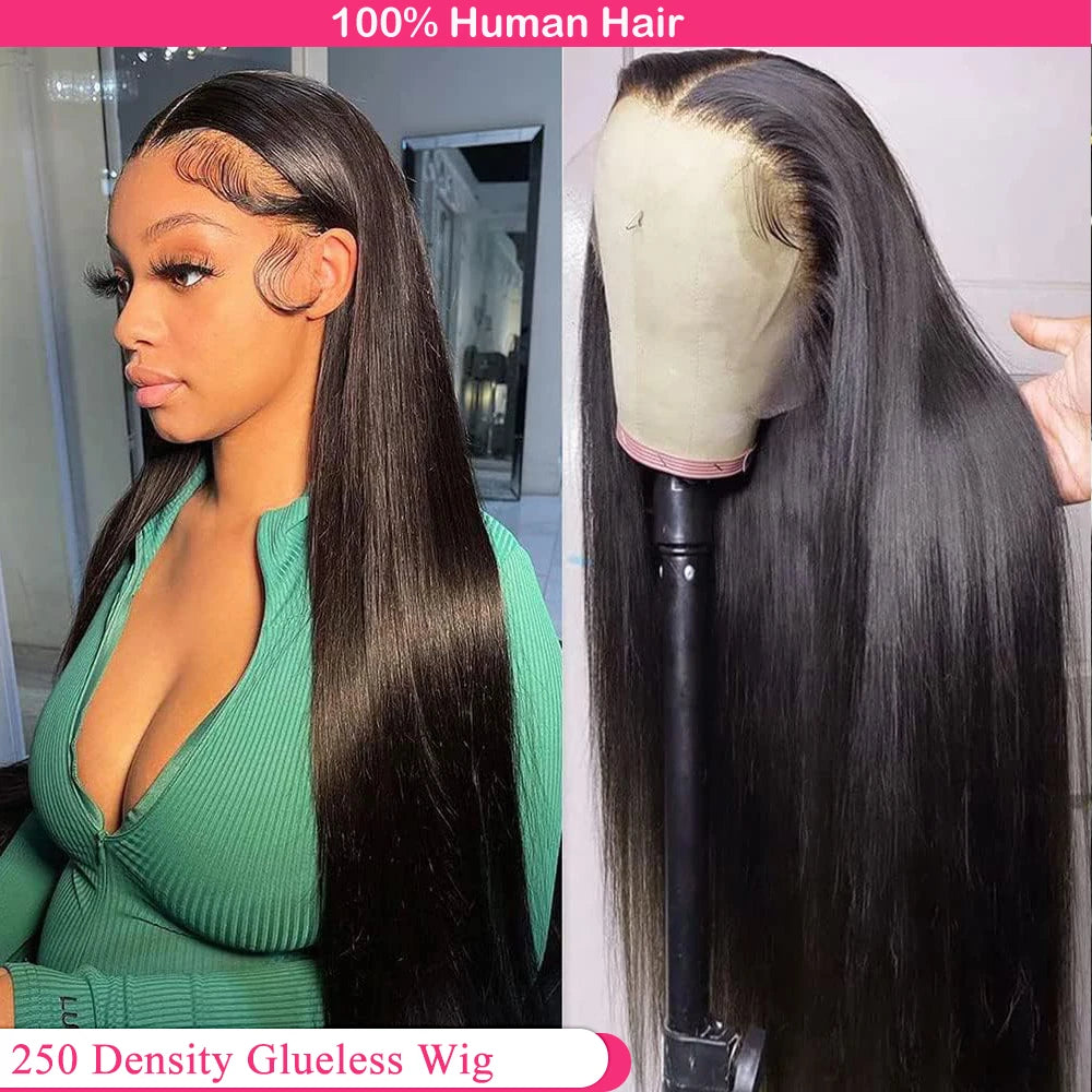 Bone Straight Glueless Wig 100% Human Hair 250 Density Human Hair Wigs For Women Pre cut Lace Glueless 6X6 Lace Wig Wear an Go