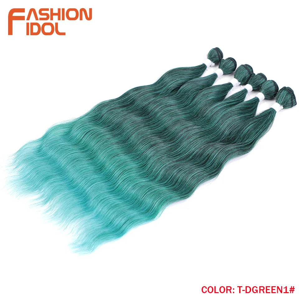 FASHION IDOL Water Wave Hair Bundles Synthetic Hair Extensions Ombre Blonde Hair Weave Bundles 6pcs 20" High Temperature Fiber