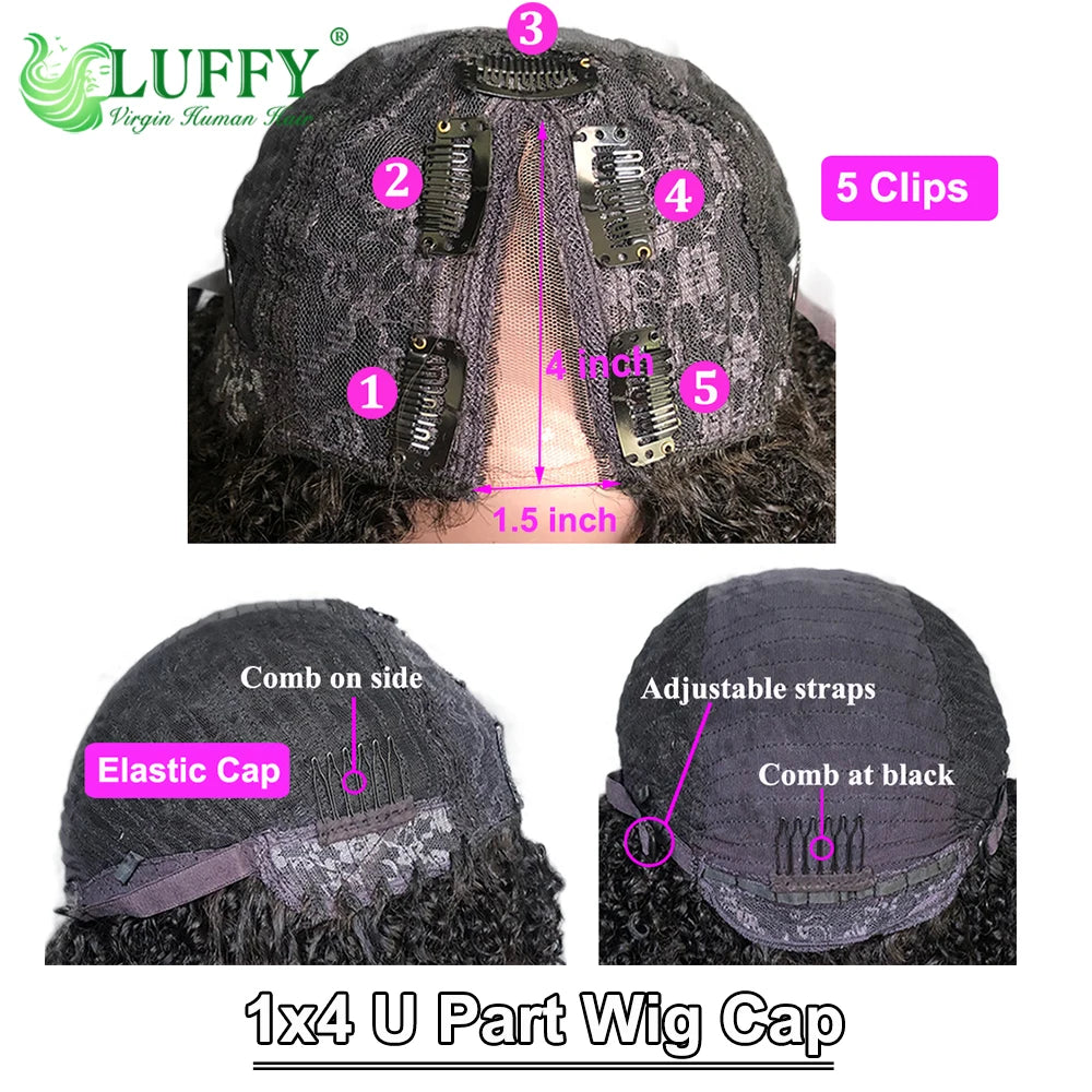 Jerry Curly U V Part Wig Human Hair No Leave Out No Glue Brazilian Curly Wave V Part Glueless Human Hair Wig for Women