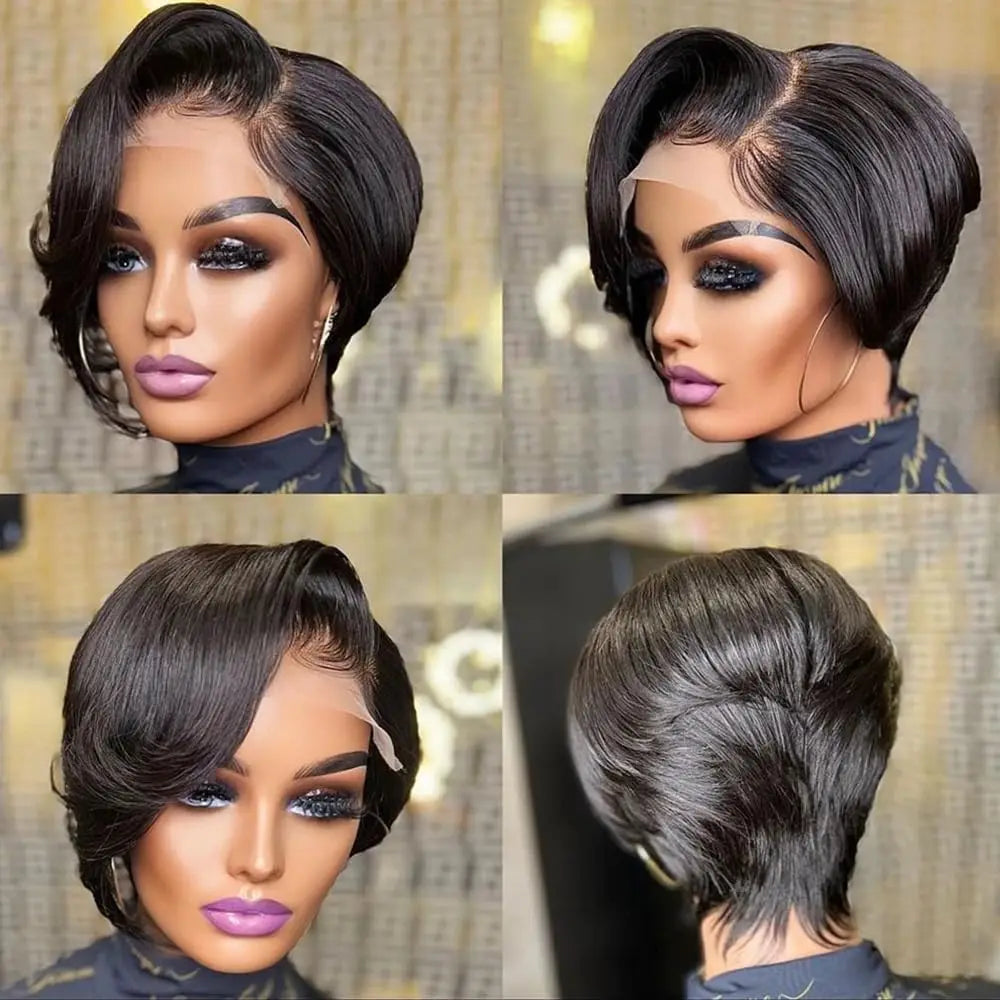 Pixie Cut 13x4 Transparent Lace Front Wigs For Women Short Bob Wig Brazilian Straight hd Lace Frontal Human Hair Wig 200 Density