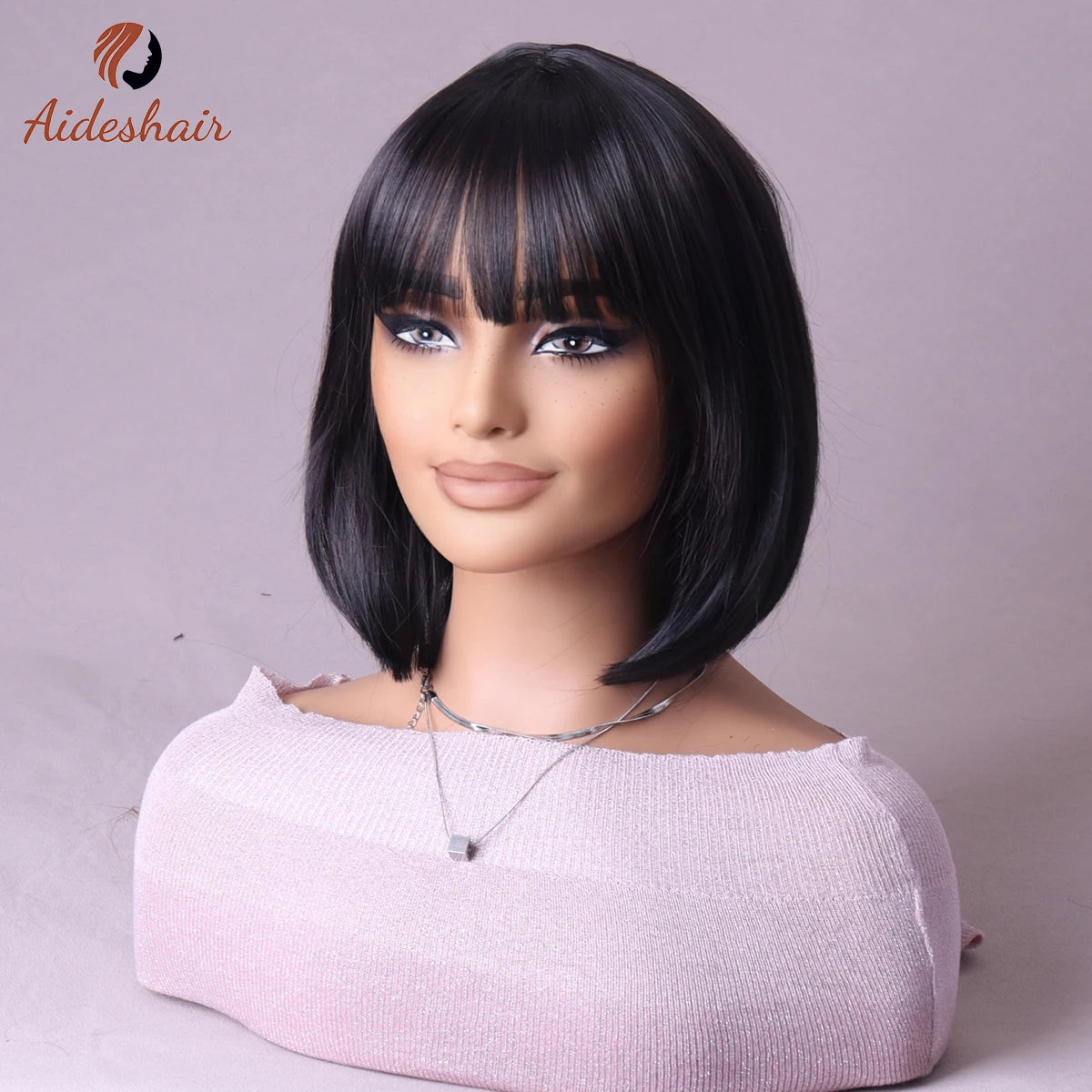 Synthetic aideshair wig Full head set feminine clavicle Bob simulates natural short hair everyday full top synthetic wig
