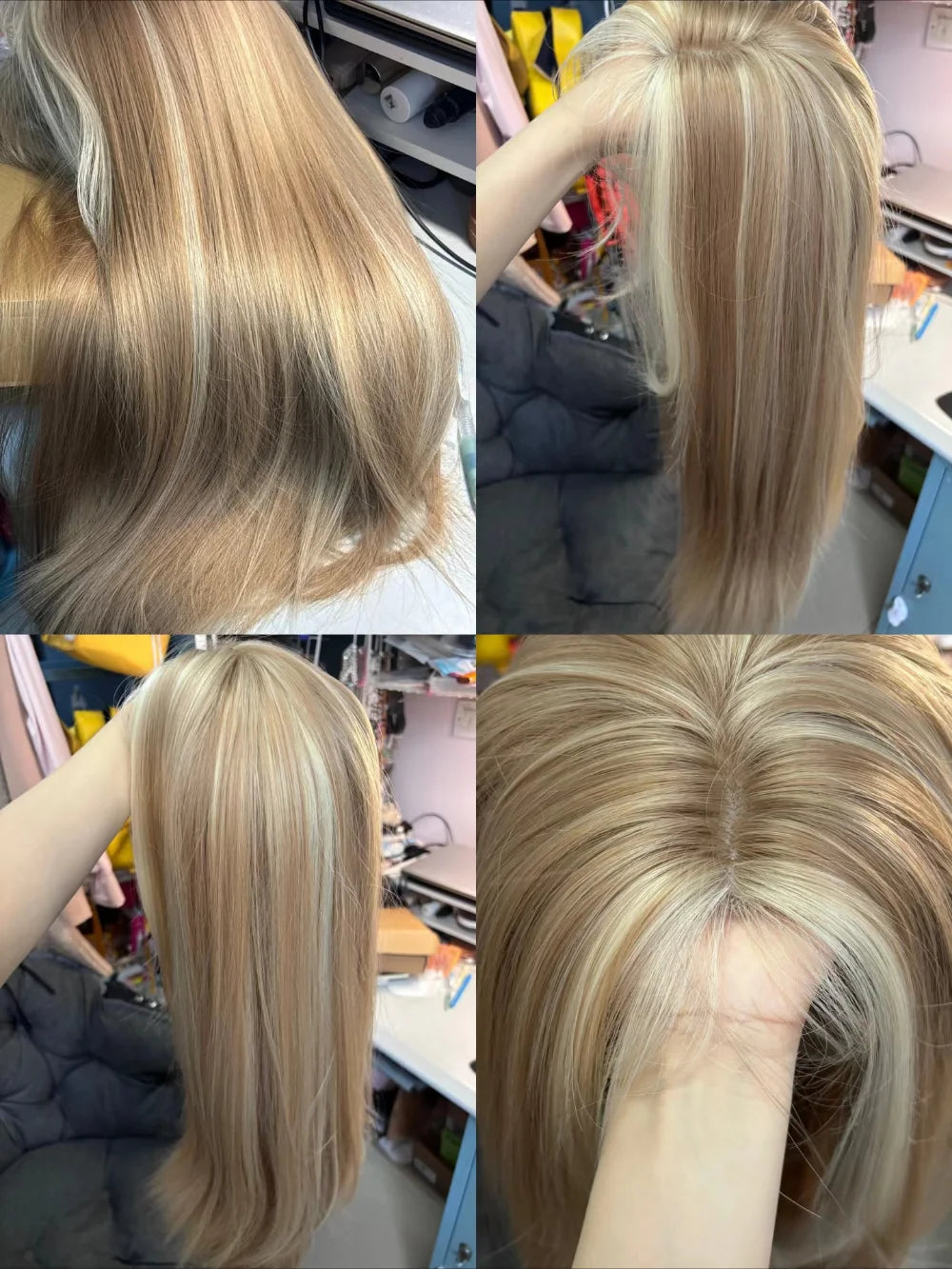 Blonde Wig for Women Long Straight Blonde Brown Wig Asian American Lace Front Synthetic Wig for Daily Use Cosplay Ombre Peluca
