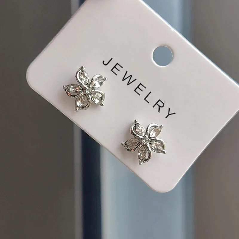 Dainty Flower Stud Earrings for Women Piercing Cartilage Ear Ring Cute Zircon Gold Color Women's Aesthetic Jewelry Gift