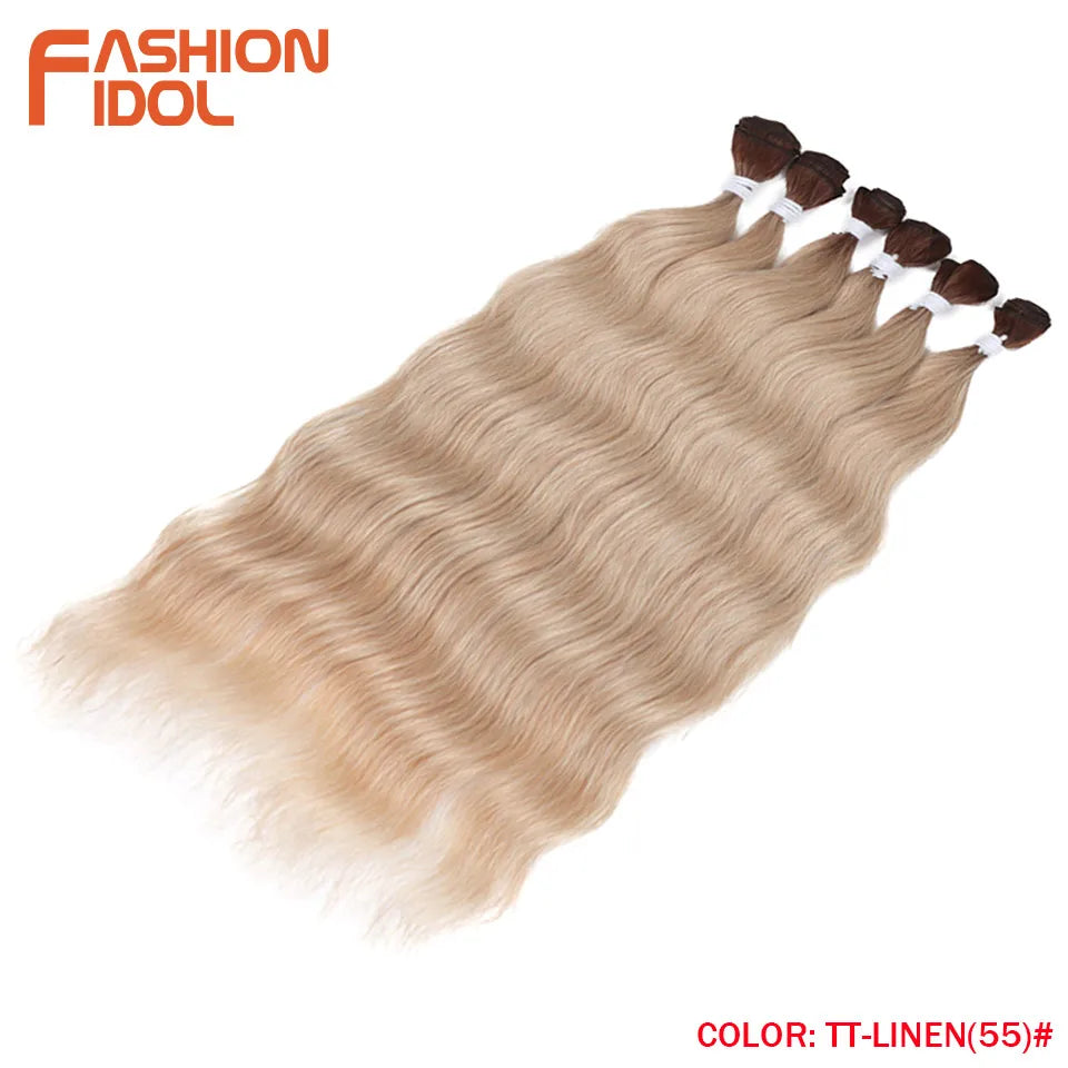 FASHION IDOL Water Wave Hair Bundles Synthetic Hair Extensions Ombre Blonde Hair Weave Bundles 6pcs 20" High Temperature Fiber