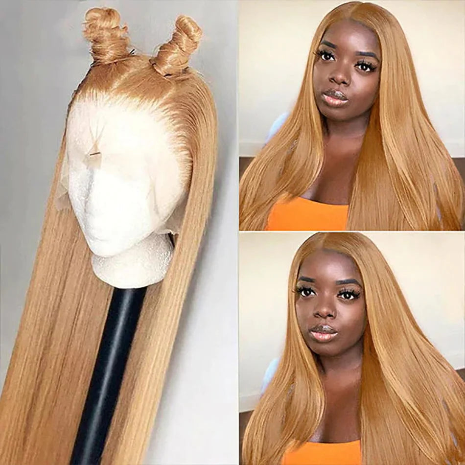 #27 Colored Peruvian Straight Honey Blonde Lace Front Wigs Human Hair Lace Frontal Wigs 13X4 HD Lace Front Human Hair Wigs