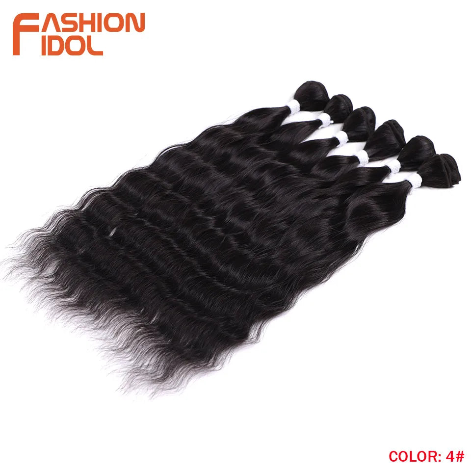 FASHION IDOL Water Wave Hair Bundles Synthetic Hair Extensions Ombre Blonde Hair Weave Bundles 6pcs 20" High Temperature Fiber