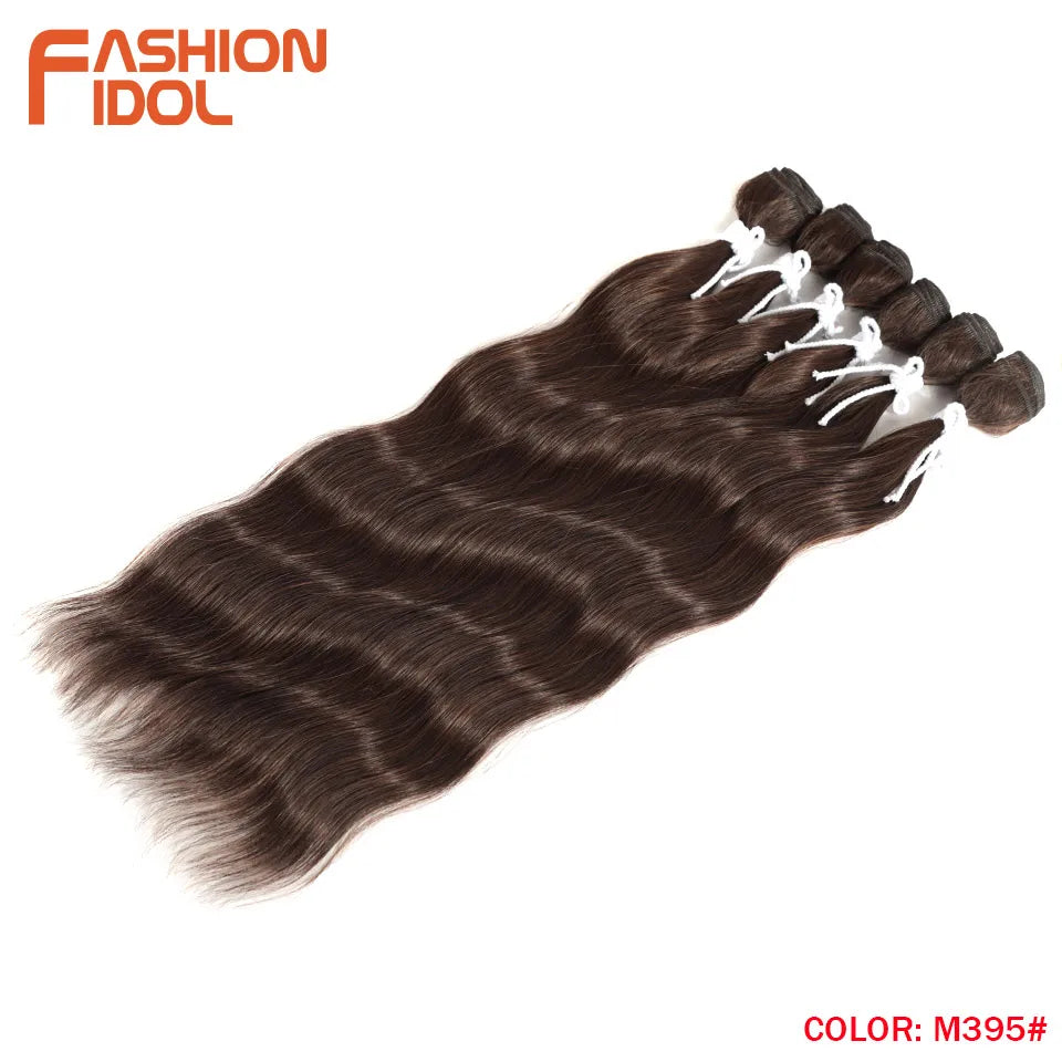 FASHION IDOL Water Wave Hair Bundles Synthetic Hair Extensions Ombre Blonde Hair Weave Bundles 6pcs 20" High Temperature Fiber