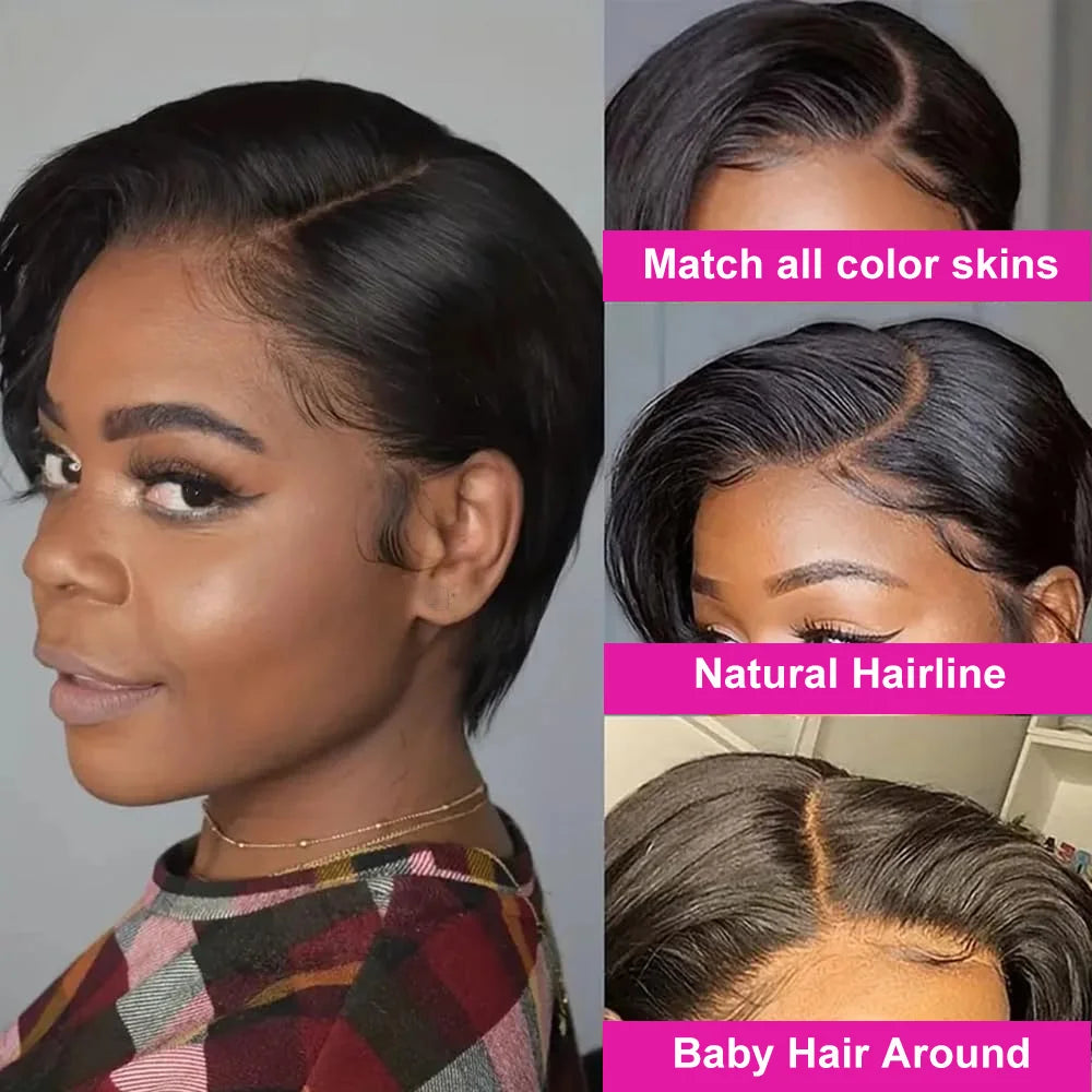 Pixie Cut 13x4 Transparent Lace Front Wigs For Women Short Bob Wig Brazilian Straight hd Lace Frontal Human Hair Wig 200 Density