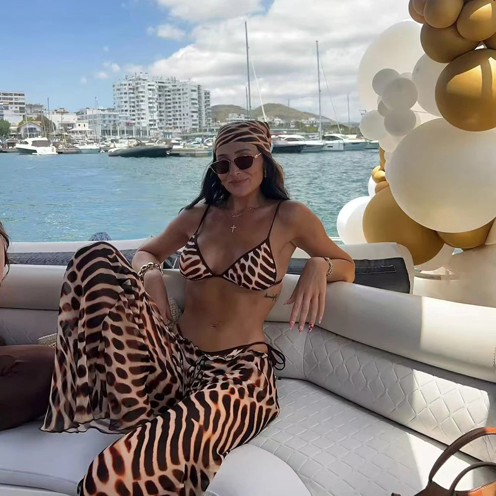 3 Pieces Print Bikini Swimsuit with Cover Up kimonos Swimwear Women Bathing Suit Micro Bikini Set Swimming Suits Biquini