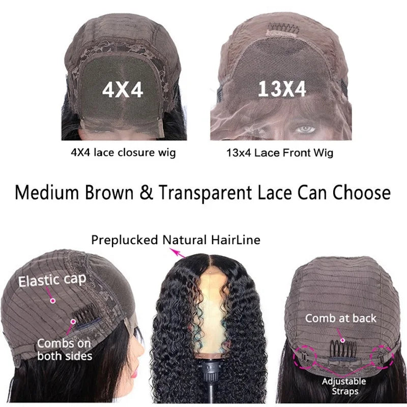 10-34 Inch 4C Edges Baby Hair Lace Wigs Brazilian Curly Human Hair Wig 13x4 Lace Frontal Wigs For Women KInky Curly Glueless Wig