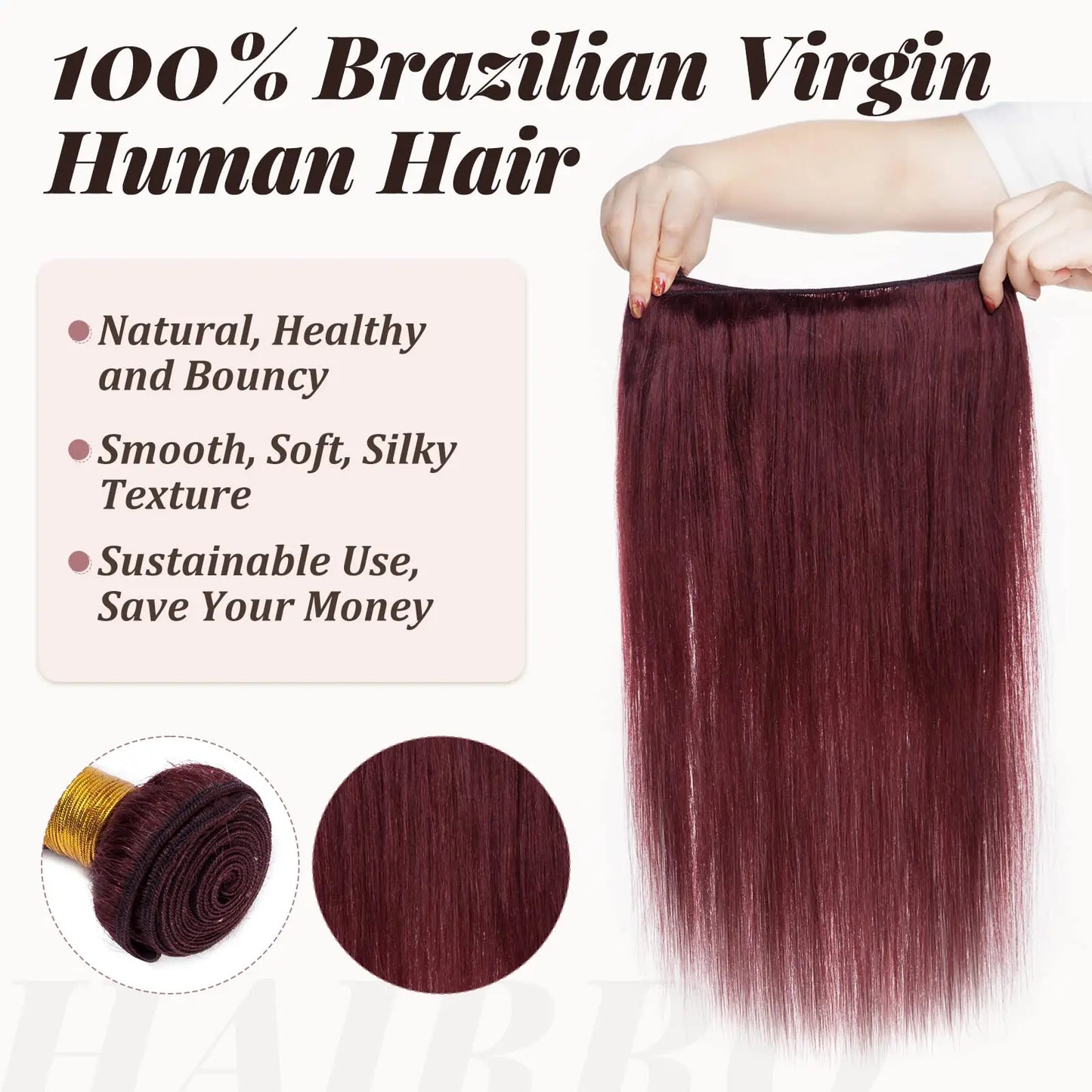 Wine Red #99J Remy Human Hair Weave 16-28 inch Long Silky Straight Unprocessed Virgin Brazilian Hair Weft Extensions for Women