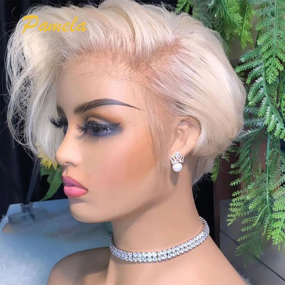 Pixie Cut Wig Brazilian 613 blonde Straight Side Part Wig Short Bob 13x4 Lace Front Human Hair Wigs For Women 613 Human Hair Wig