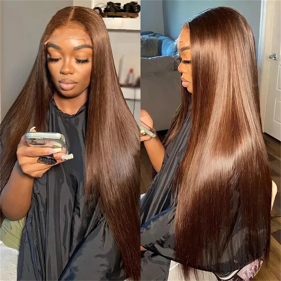 13x4 Chocolate Brown Lace Front Human Hair Wigs For Women 13x6 Transparent Straight Lace Frontal Wigs Colored Human Hair Wigs