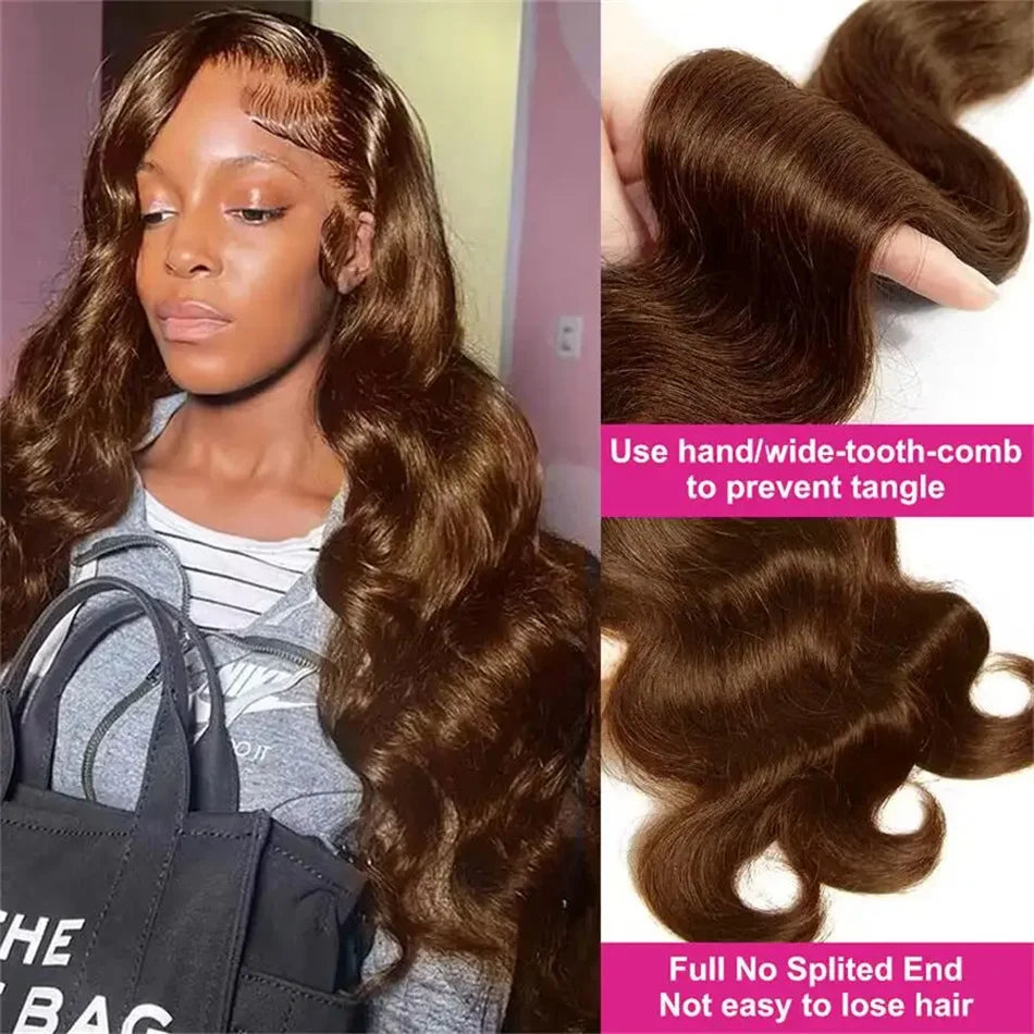 Body Wave Colored Chocolate Brown Human Hair Pre Plucked 4×4 Closure Wig 100% Human Hair Wig HD Swiss Lace 13×4 Front Lace Wig