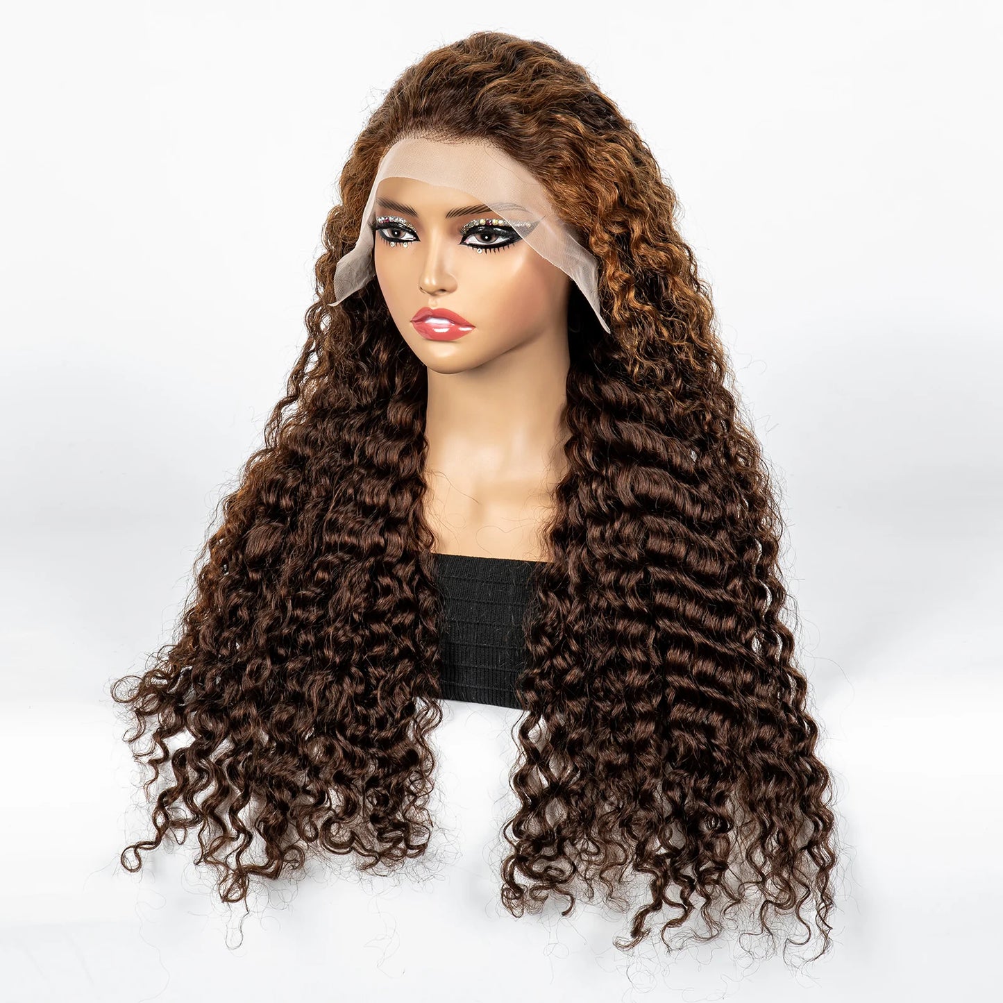 300% Density Ombre 30 Inches Water Wave Wavy Curly Human Hair Wigs 13x4 Transparent Lace Frontal Human Hair Wig for Women