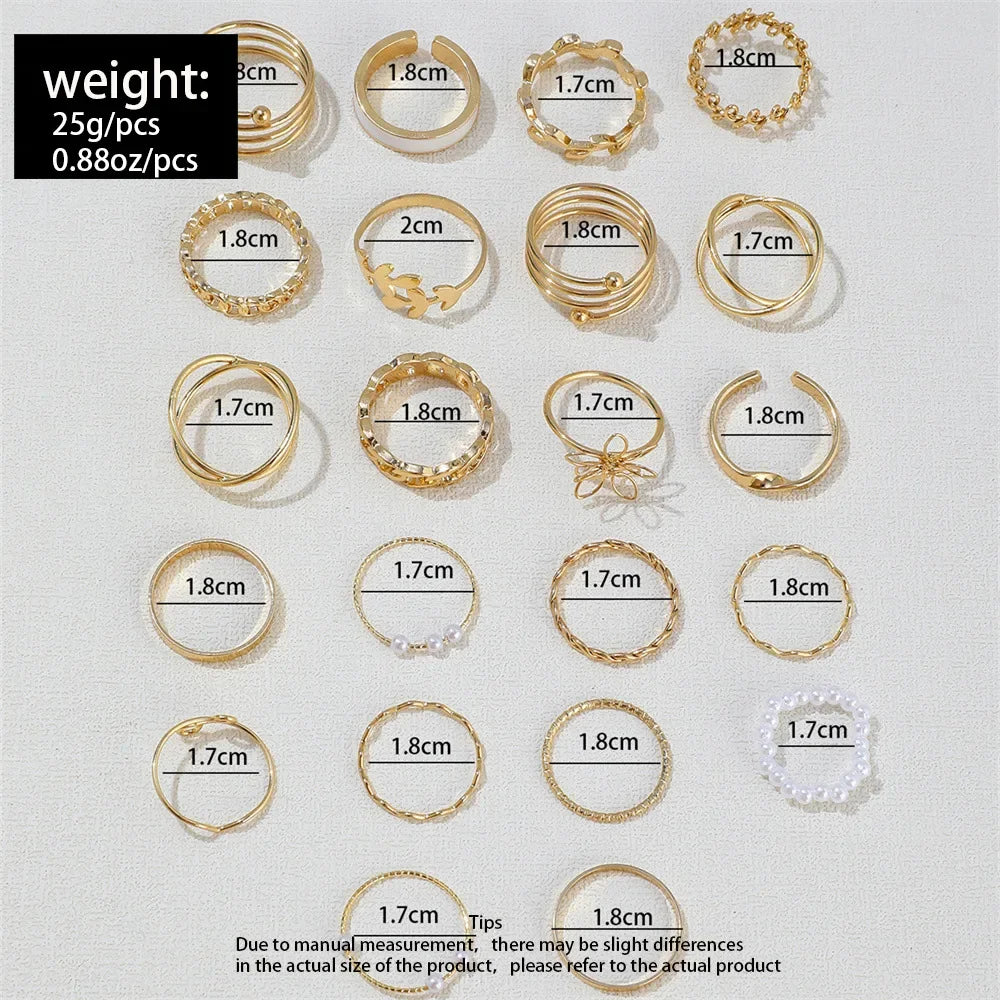 30Pcs Bohemian Geometric Knuckle Rings Set For Women Gold Silver Color Finger Ring Girls Fashion Party Jewelry Accessories