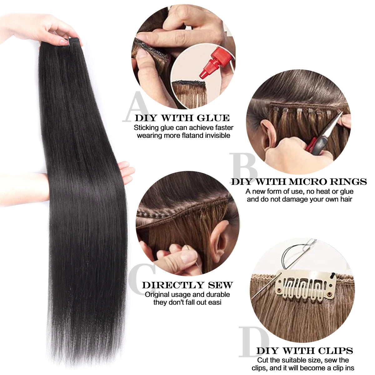 Straight Hair Extensions Synthetic Smooth Ombre Hair Weaving 26 inches brown Synthetic Straight Hair Bundles Full To End