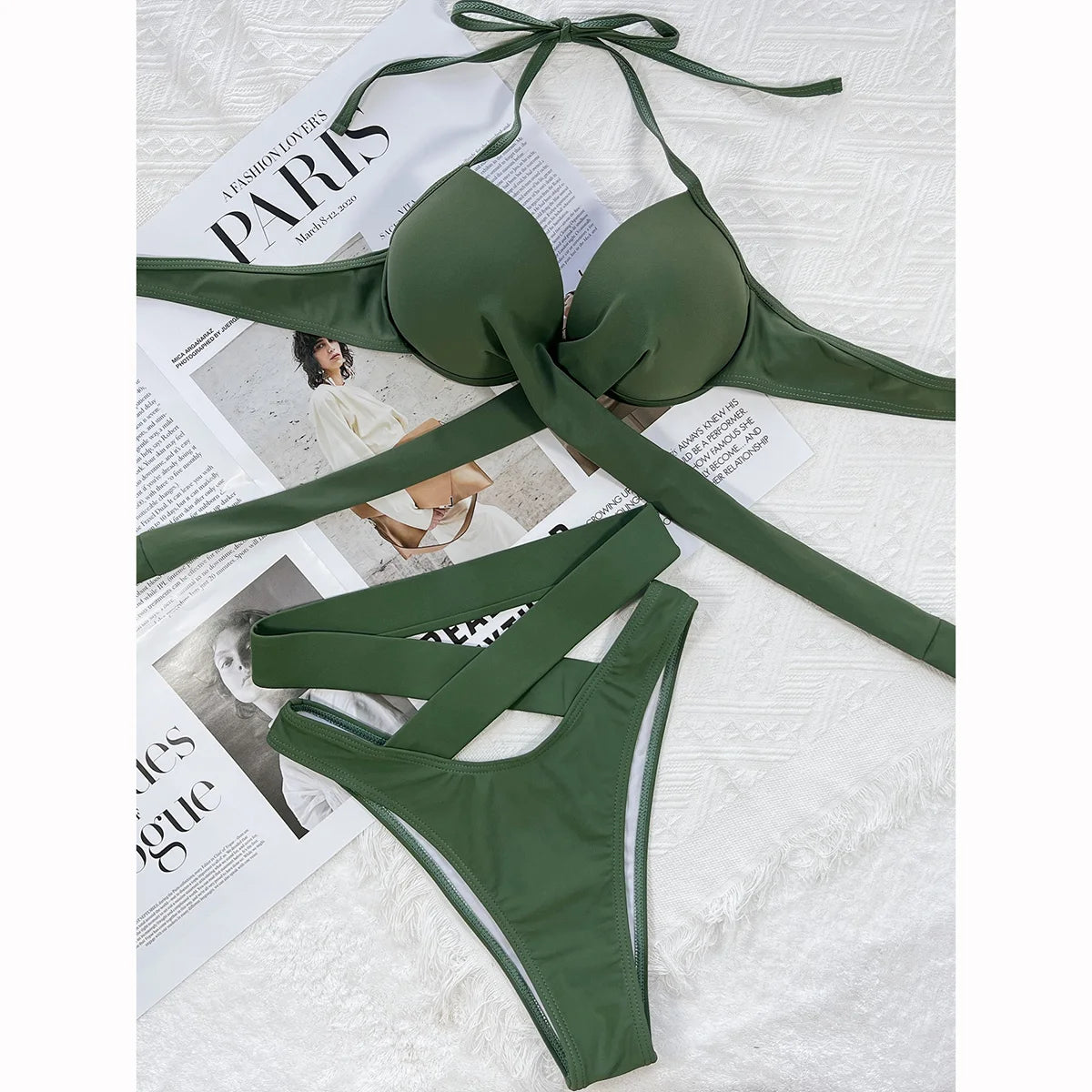 Push Up Bikini 2024 Women Swimsuit Bandage Solid Brazilian Bikini Set High Waist Female Swimwear Women Bathing Suit Beachwear