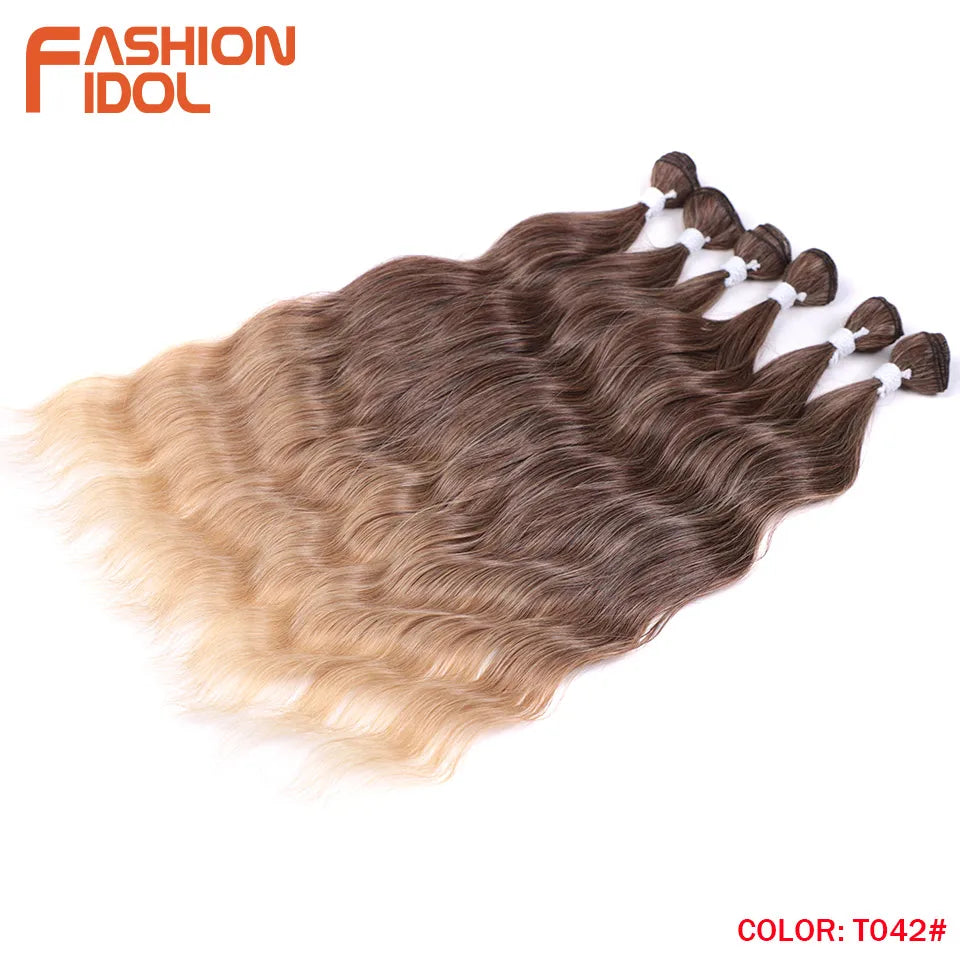 FASHION IDOL Water Wave Hair Bundles Synthetic Hair Extensions Ombre Blonde Hair Weave Bundles 6pcs 20" High Temperature Fiber