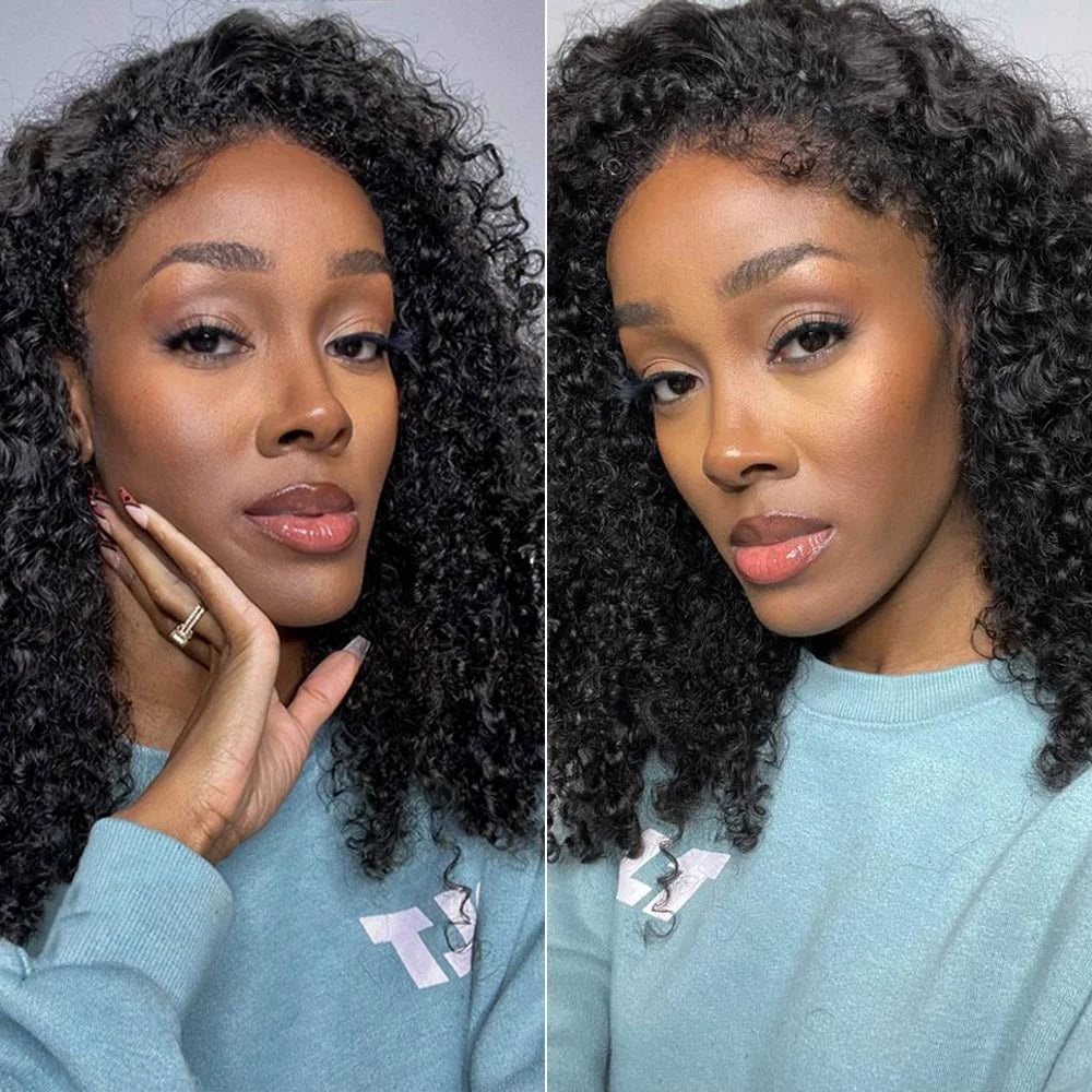 Glueless Curly Bob Wigs Human Hair Pre Cut Short Bob Wigs Pixie Cut Kinky Curly Lace Front Human Hair Wigs Lace Frontal Wig