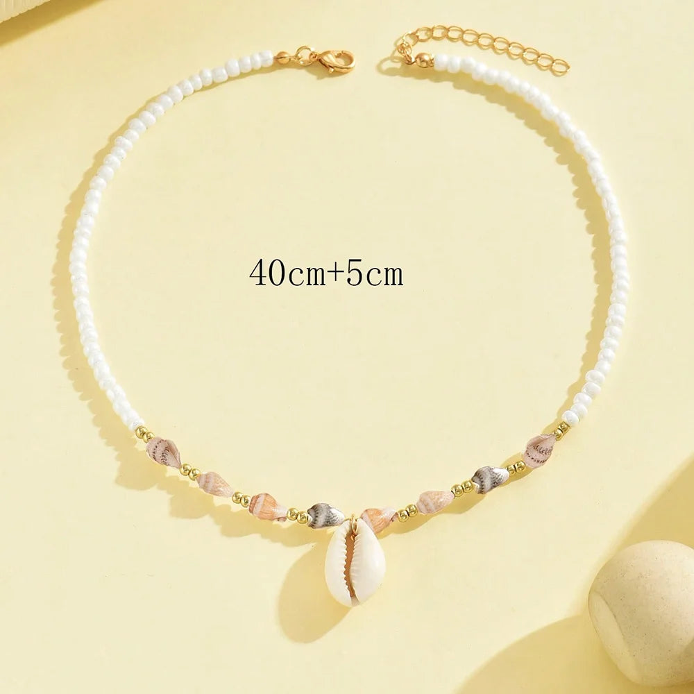 Fashionable Natural Seashell Beaded Necklace Shell Pendant Ocean Inspired Jewelry Choker Suitable For Women Holiday Party Daily