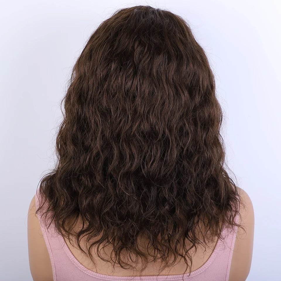 Sleek 33 Brown Colored Human Hair Wigs For Women 100% Real Ready To Wear Bodywave Short Wig 4# Brown Colored Bodywave Hair Wigs