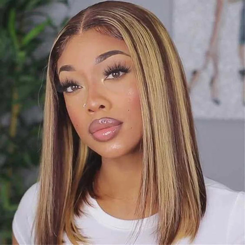 Straight Highlight Glueless Wigs Human Hair Ready To Wear 6X4 Lace Frontal Honey Blonde Short Bob Brazilian Human Hair Wig