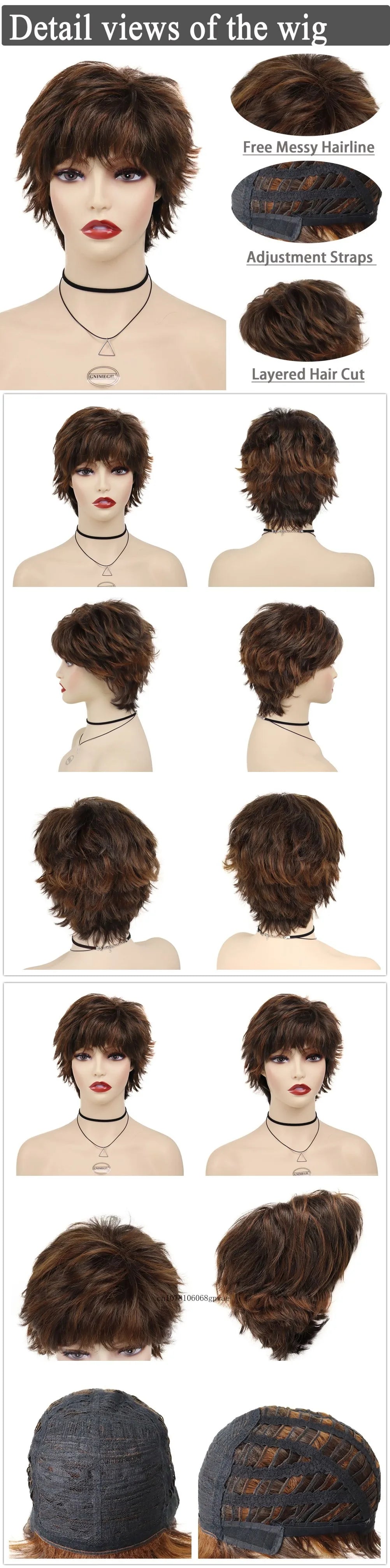 Short Pixie Cut Wig for Women Natural Haircut Brown Mix Blonde Wig with Bangs Daily Cosplay Halloween Party Casual Ladies Wigs