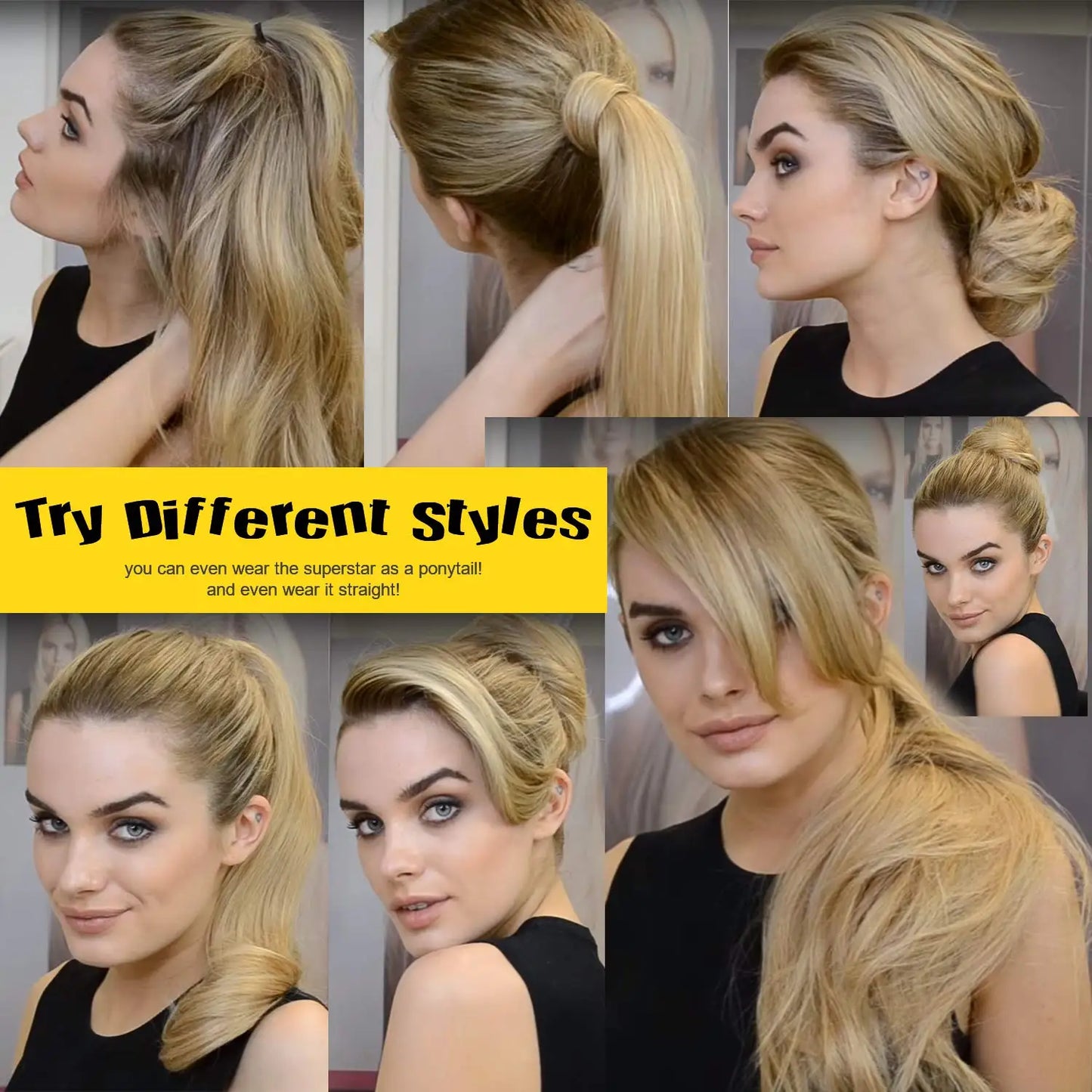 24 Inch Synthetic Long Wavy Head Tied 3/4 Half Wigs for Women With Clips In, Hair Extension Blonde Wigs