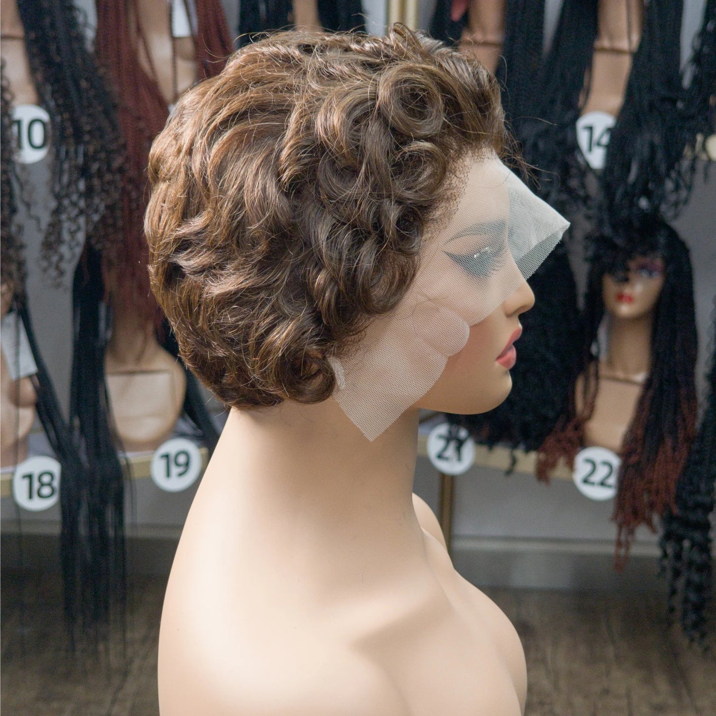 Natural Color 180% Density Pixie Cut Curly Wigs 13x4 Transparent Lace Frontal Wigs Brazilian Human Hair Bouncy Curly Bob Wig 1B#