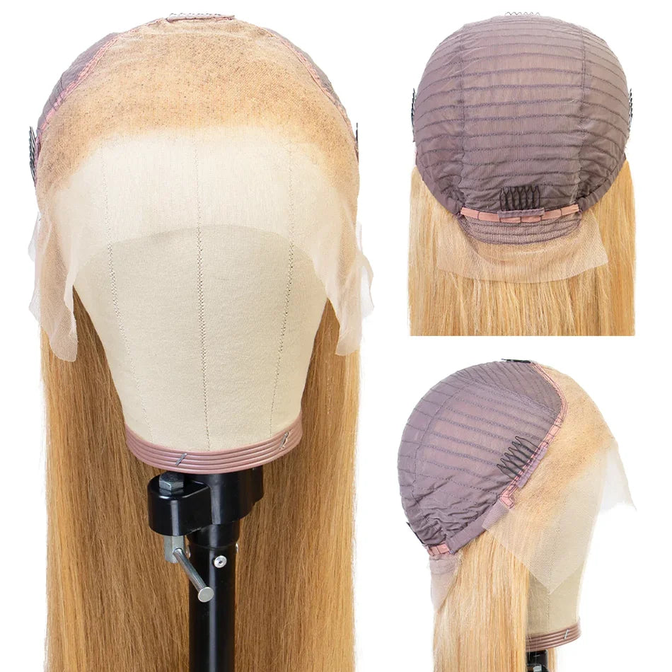 #27 Colored Peruvian Straight Honey Blonde Lace Front Wigs Human Hair Lace Frontal Wigs 13X4 HD Lace Front Human Hair Wigs