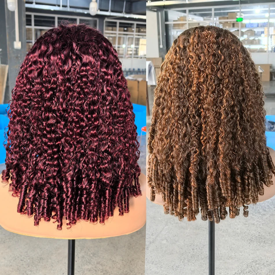 100% Human Hair Burmese Curly 5X5 HD Lace Closure Wigs 250 Density Ombre Deep Curly Water Wave Glueless Wigs With Spiral End