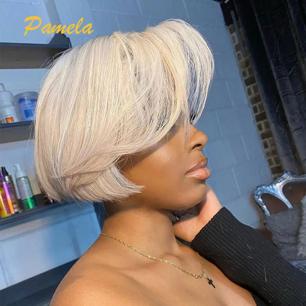 Pixie Cut Wig Brazilian 613 blonde Straight Side Part Wig Short Bob 13x4 Lace Front Human Hair Wigs For Women 613 Human Hair Wig
