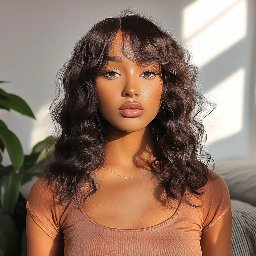 Sleek 33 Brown Colored Human Hair Wigs For Women 100% Real Ready To Wear Bodywave Short Wig 4# Brown Colored Bodywave Hair Wigs