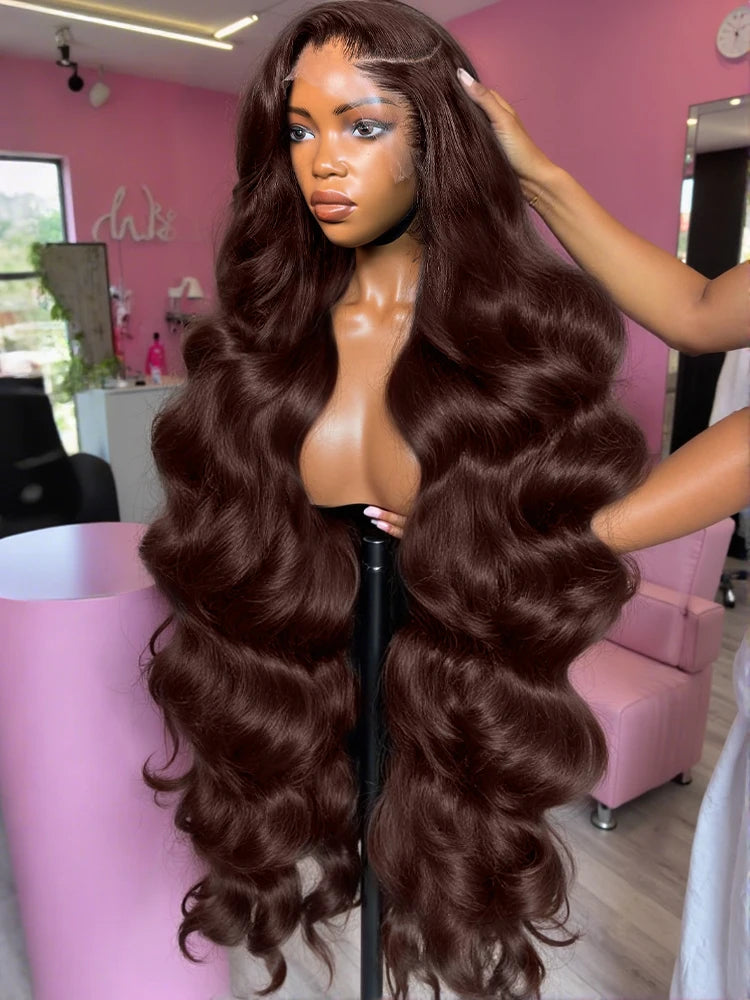 Rosabeauty Brazilian Chocolate Brown Body Wave Lace Front Human Hair Wigs 36 38 40 Inch Brown 13x6 HD Lace Frontal Wig For Women