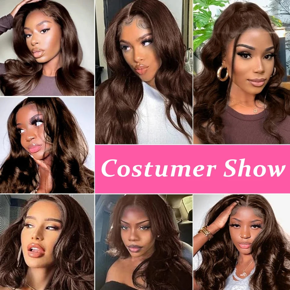 Chocolate Brown Lace Front Human Hair Wig Body Wave 13x4 Lace Frontal Wig Pre Plucked HD Lace Wigs For Women 4x4 Wig 180 Density