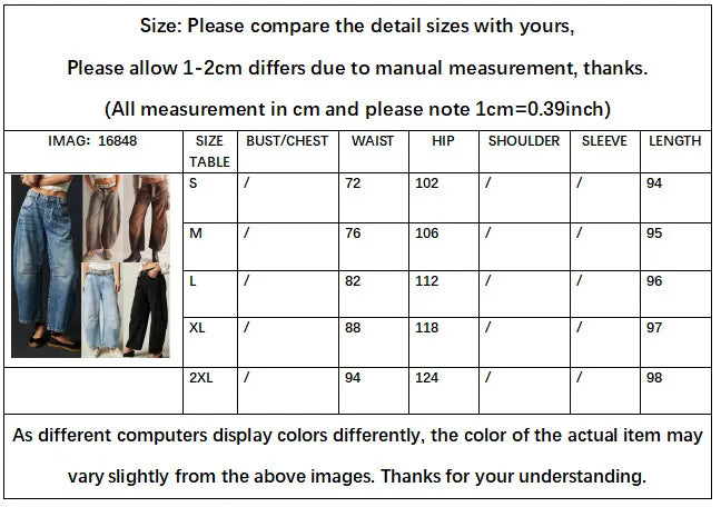 European and American Women's Casual Loose Mid Rise Jeans Trendy Loose Denim Pants Straight Leg Pants Round Neck Jeans Clothes