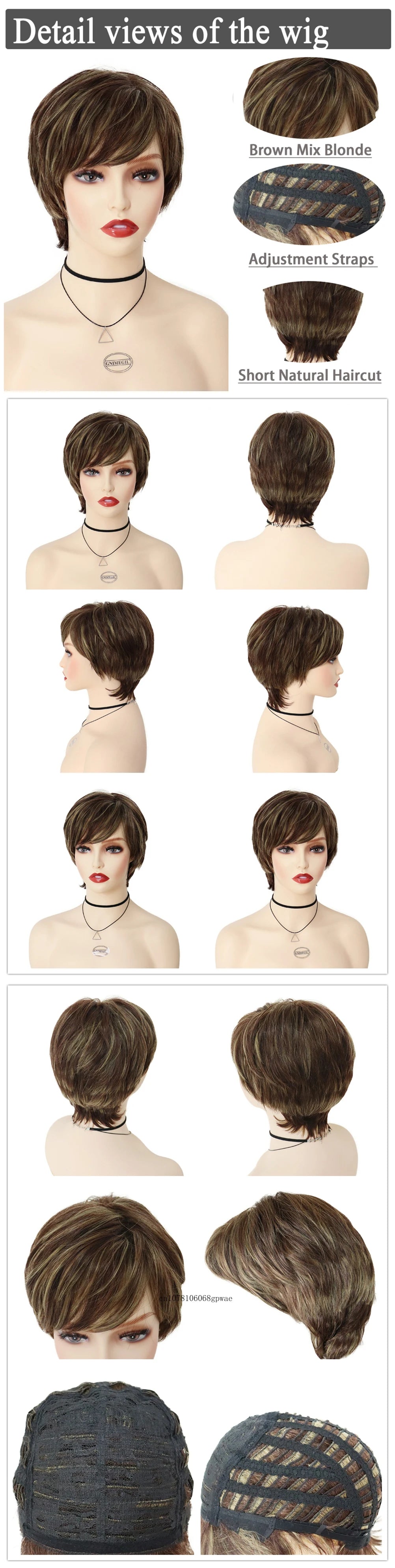 Short Pixie Cut Wig for Women Natural Haircut Brown Mix Blonde Wig with Bangs Daily Cosplay Halloween Party Casual Ladies Wigs
