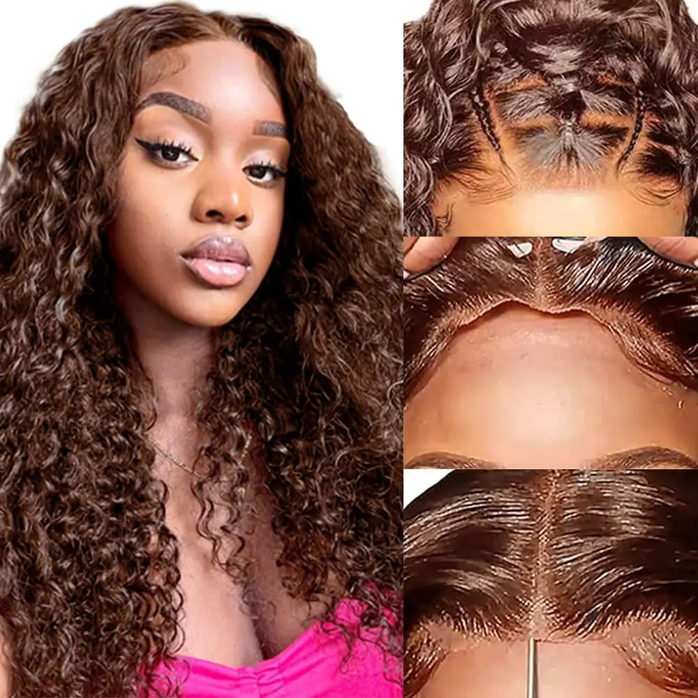 Curly wigs Transparent Lace Front Wig Chocolate Brown 13x4 13x6 Brazilian Deep Wave Frontal Human Hair Wig for Women Pre Plucked