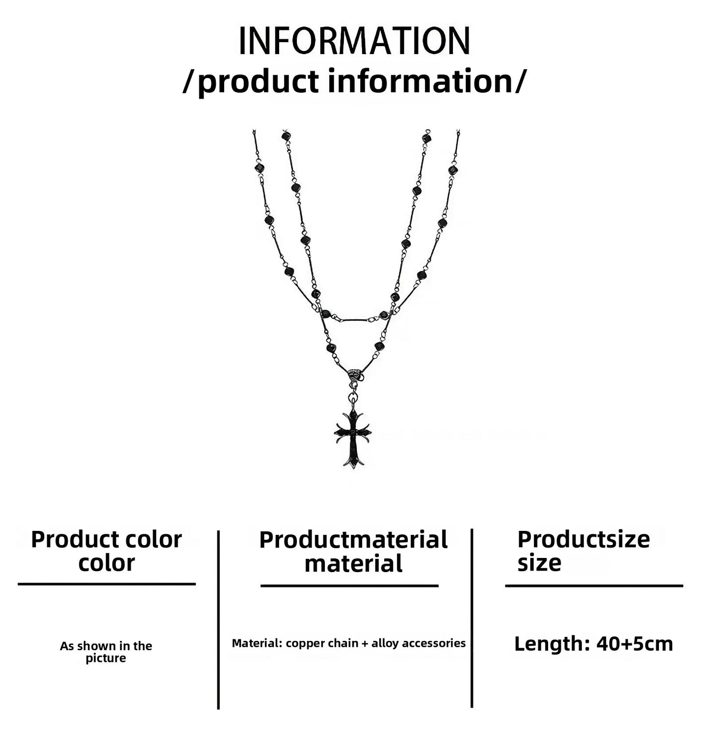 Y2K Black Zircon Cross Beaded Necklace for Women Layered Dark Gothic Style Alternative Culture Jewelry Pendant Necklace