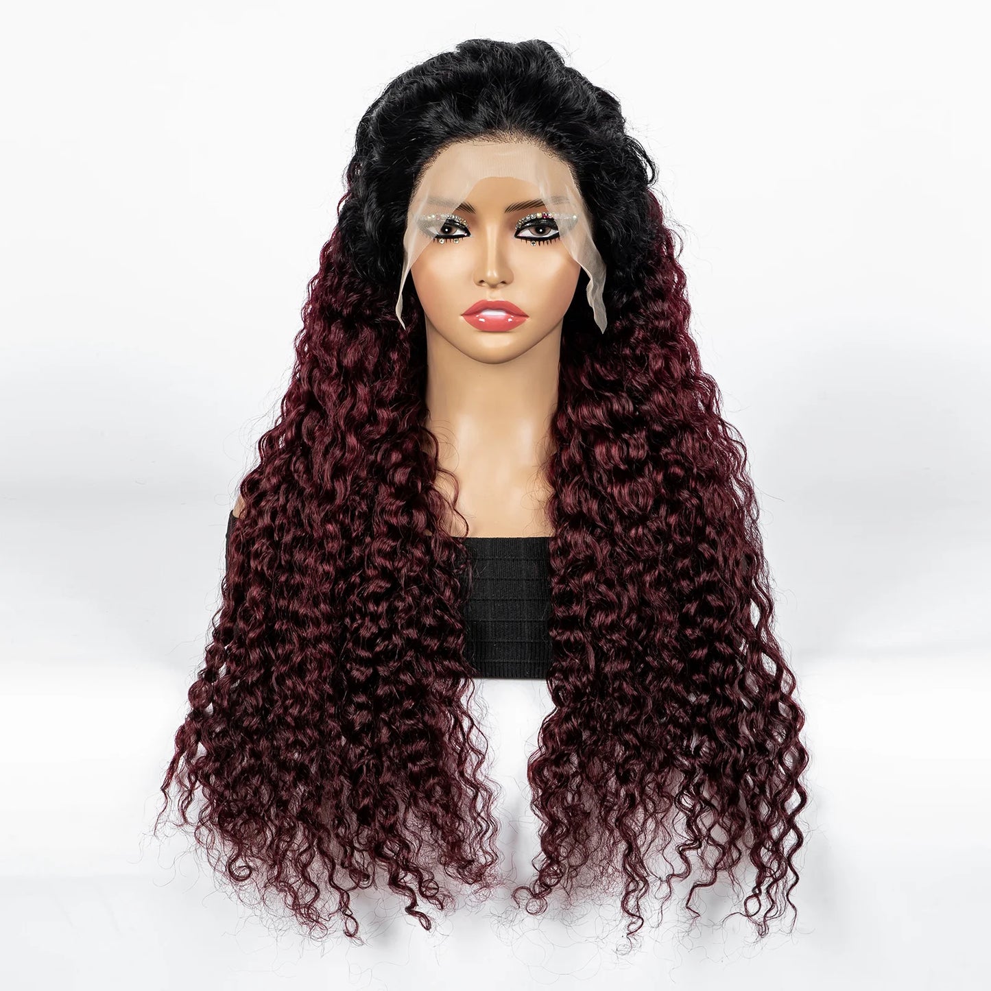 300% Density Ombre 30 Inches Water Wave Wavy Curly Human Hair Wigs 13x4 Transparent Lace Frontal Human Hair Wig for Women