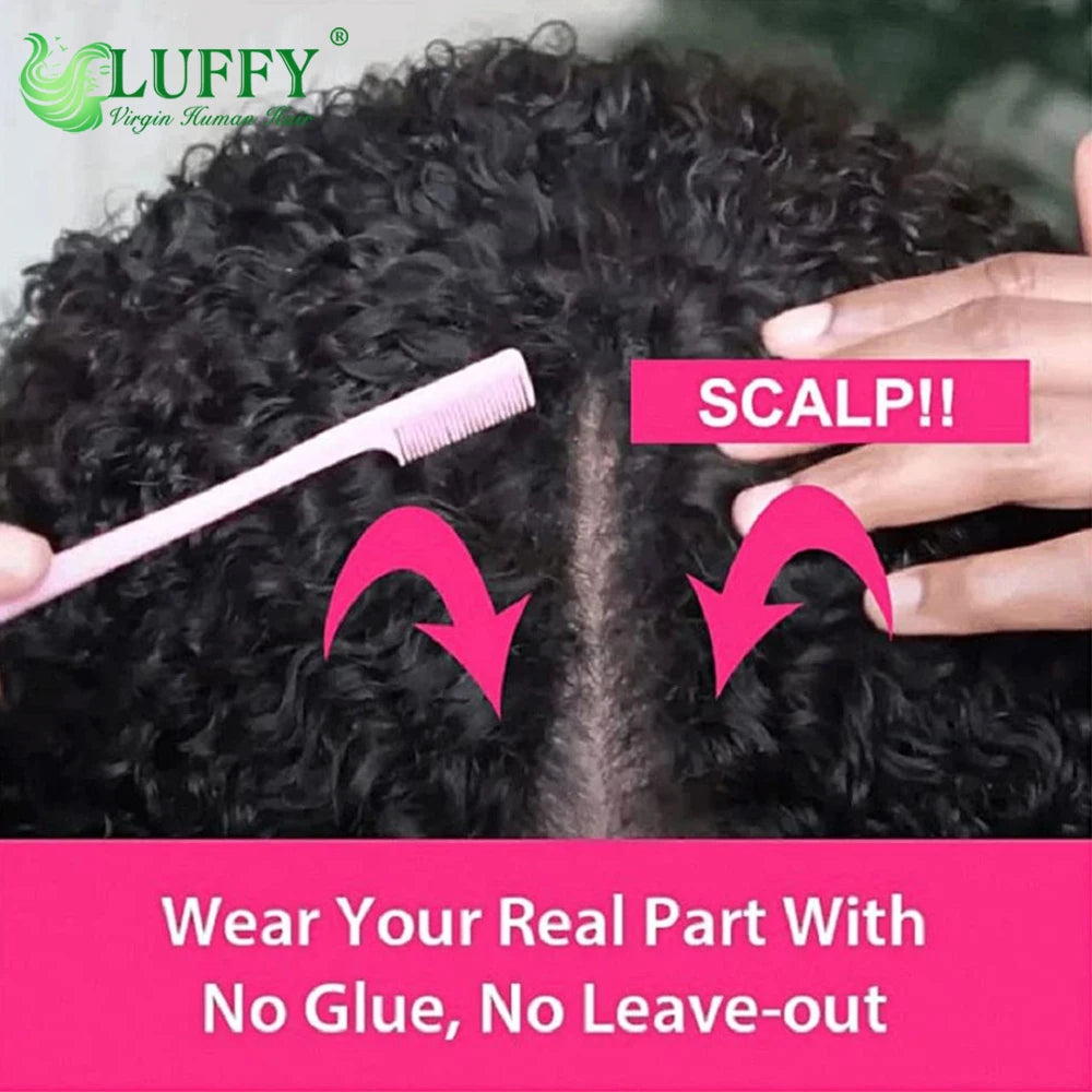 Jerry Curly U V Part Wig Human Hair No Leave Out No Glue Brazilian Curly Wave V Part Glueless Human Hair Wig for Women