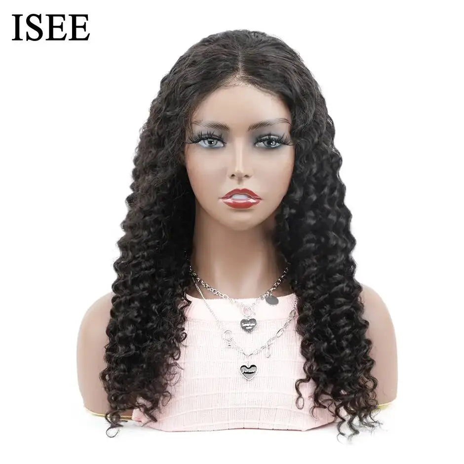ISEE Hair 7x5 Wear And Go Wigs Deep Wave Human Hair Wig Curly Lace Front Human Hair Wig PrePlucked Glueless Wig Ready To Wear