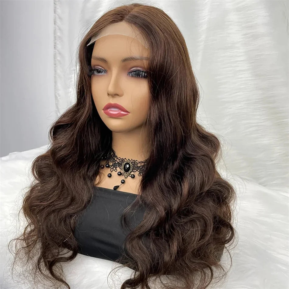 Body Wave Colored Chocolate Brown Human Hair Pre Plucked 4×4 Closure Wig 100% Human Hair Wig HD Swiss Lace 13×4 Front Lace Wig