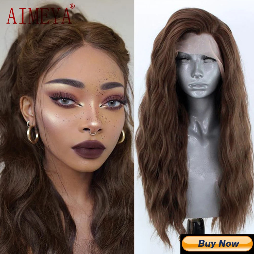 Synthetic Lace Front Wigs for Black Women Natural Hairline Synthetic Hair Lace Wig Long Brown Wig Pre Plucked Baby Hair Cosplay