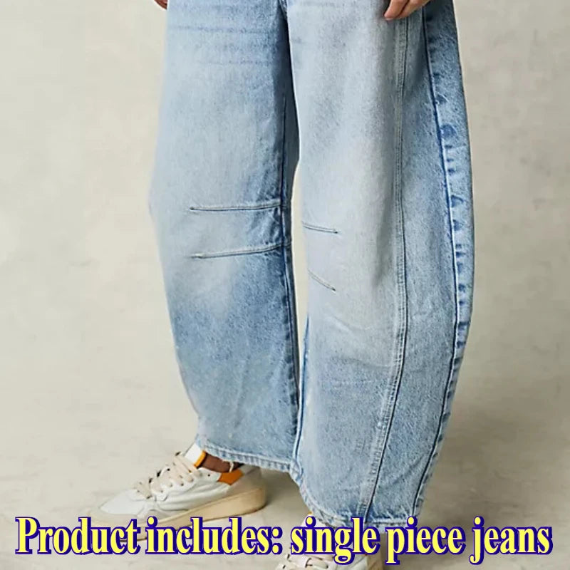 European and American Women's Casual Loose Mid Rise Jeans Trendy Loose Denim Pants Straight Leg Pants Round Neck Jeans Clothes