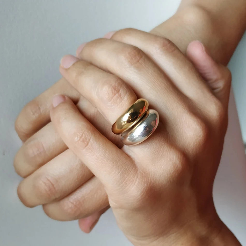 COLALA Waterproof Fashion Simple Stainless Steel Rings for Women Arc Rings Jewellery No fading Geometric Ring Size 5 6 7 8