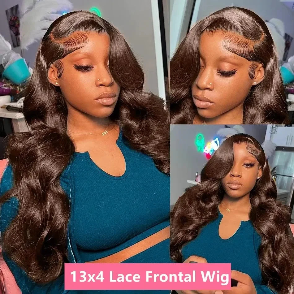 30 34Inch Chocolate Brown Body Wave 13x4 Lace Front Wigs Human Hair Brazilian Water Wave 13x6 Hd Lace Frontal Wig 250% For Women
