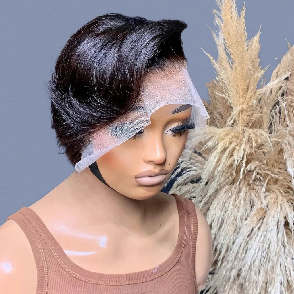 Pixie Cut 13x4 Transparent Lace Front Wigs For Women Short Bob Wig Brazilian Straight hd Lace Frontal Human Hair Wig 200 Density