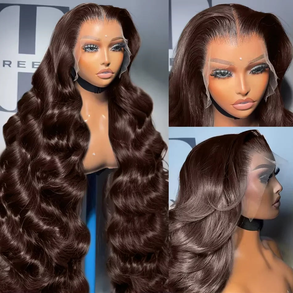 30 34Inch Chocolate Brown Body Wave 13x4 Lace Front Wigs Human Hair Brazilian Water Wave 13x6 Hd Lace Frontal Wig 250% For Women